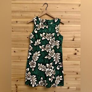 Vintage Hinalea Size Large Cotton Floral Leaf Tank Sheath Knee Length Dress